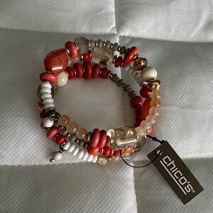 Chico’s beaded wire wrap bracelet coral gold cream white NEW
